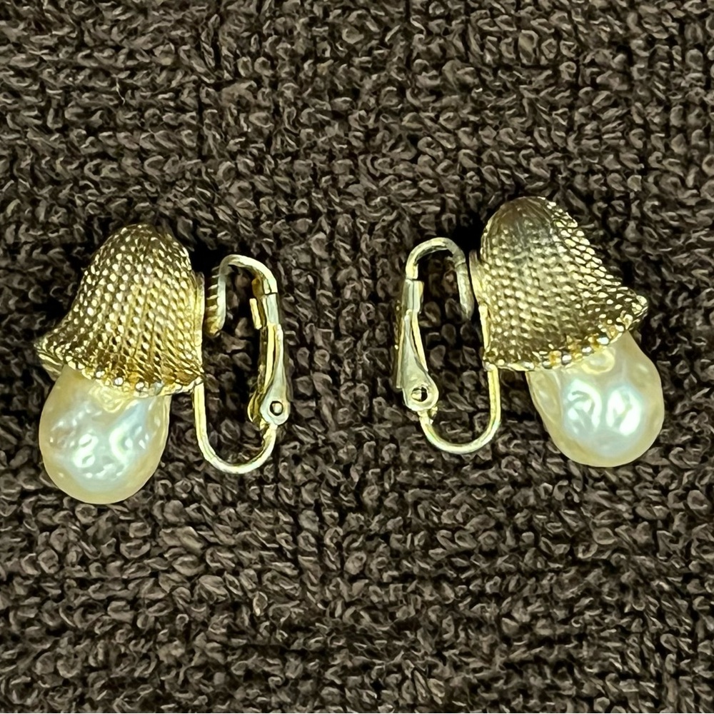 Gold and Pearl Clip-On Earrings